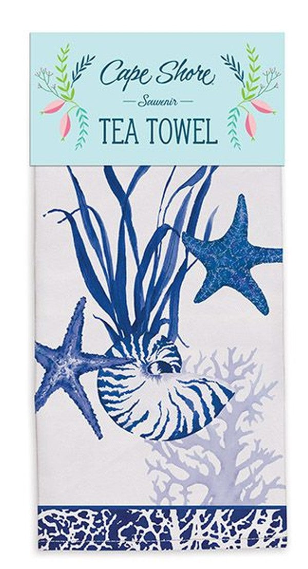 Indigo Shells Tea Towel