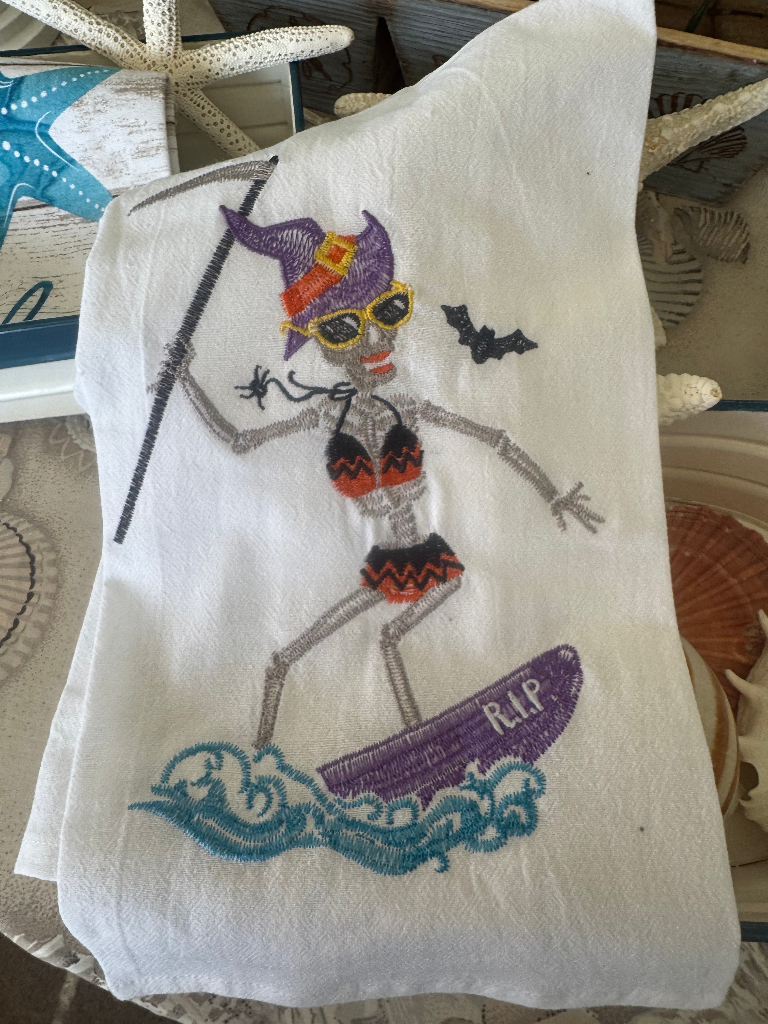 Surfing Witch Flour Sack Towel