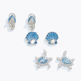 Silver Beach Icons with Cool Blue Enamel and Clear Crystals