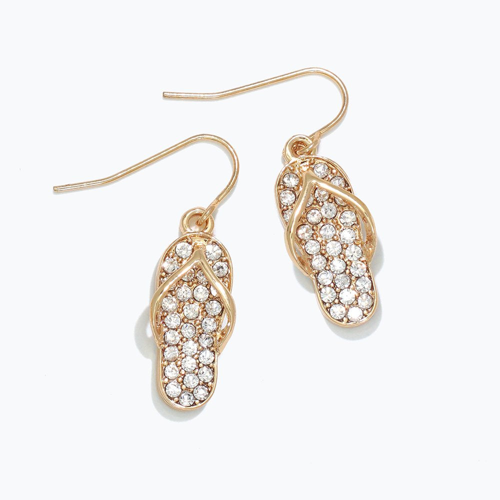 Gold Flip-Flops with Clear Crystals