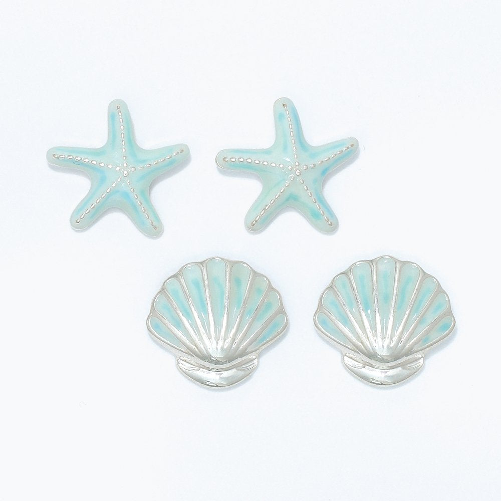 Starfish and Shell in Light Aqua
