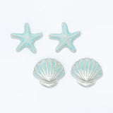 Starfish and Shell in Light Aqua