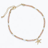 Faceted Pale Pink Glass Beads with Gold Starfish Anklet