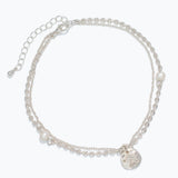 Silver Chains with Pearls and Sand Dollar Charm Anklet