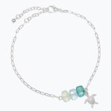 Green Sea Glass Beads with Turtle Anklet