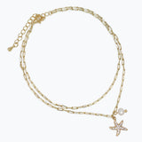 Pave Starfish & Pearl Layers in Gold Anklet