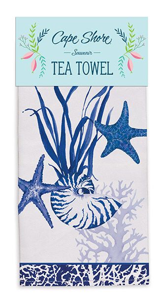 Indigo Shells Tea Towel