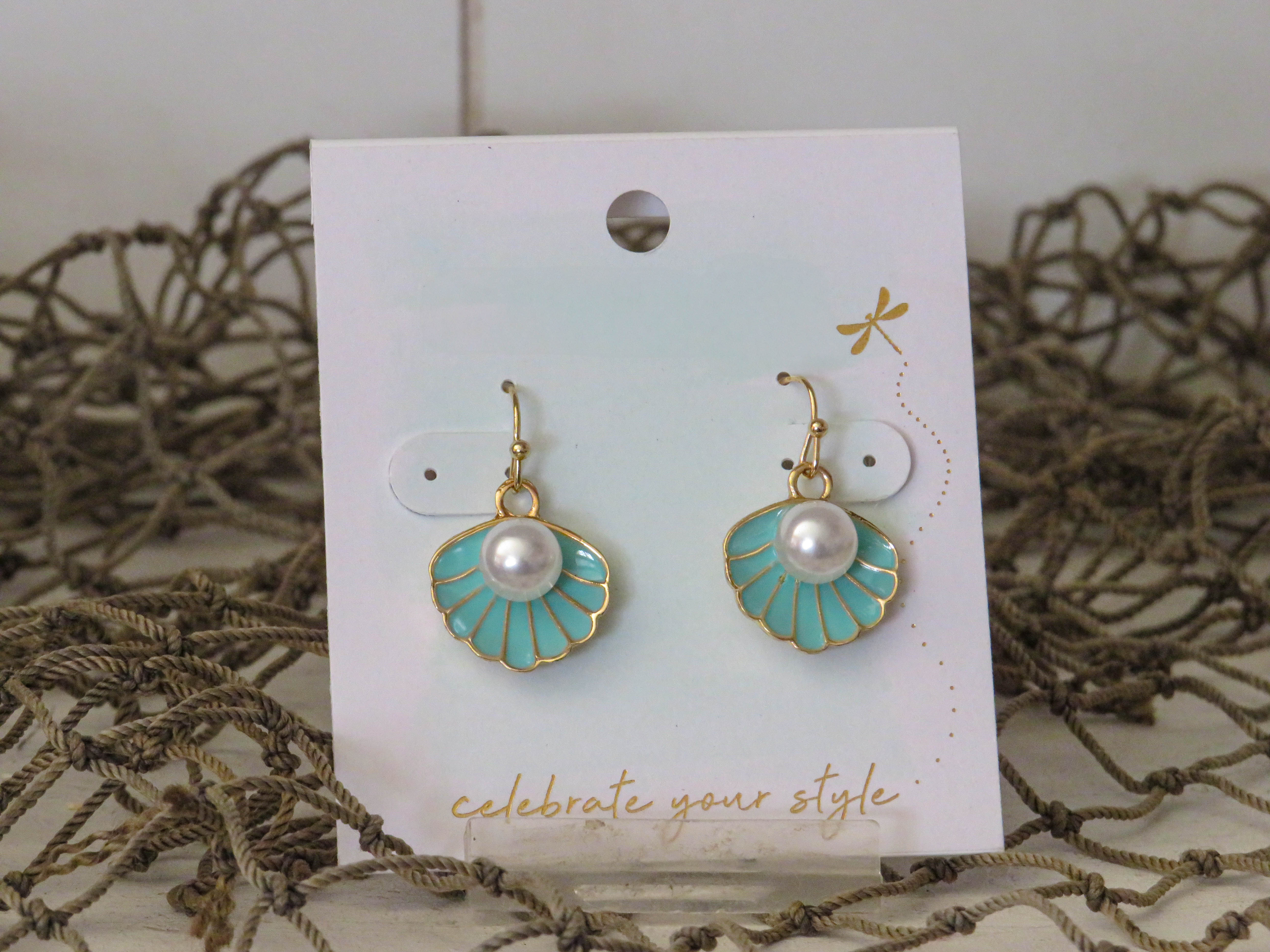 Aqua Pearl Shell Earrings