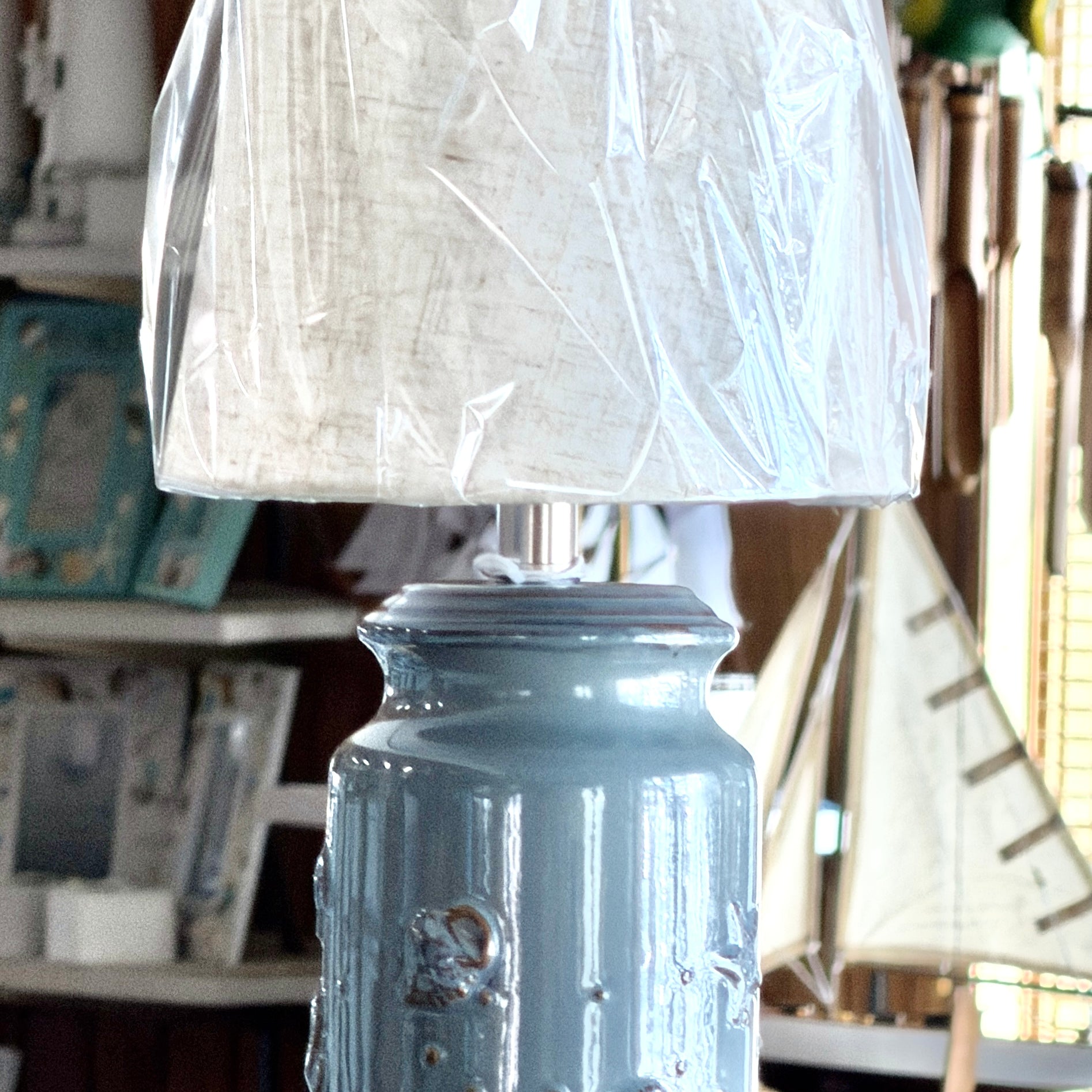 Blue Ceramic Shells and Starfish Lamp
