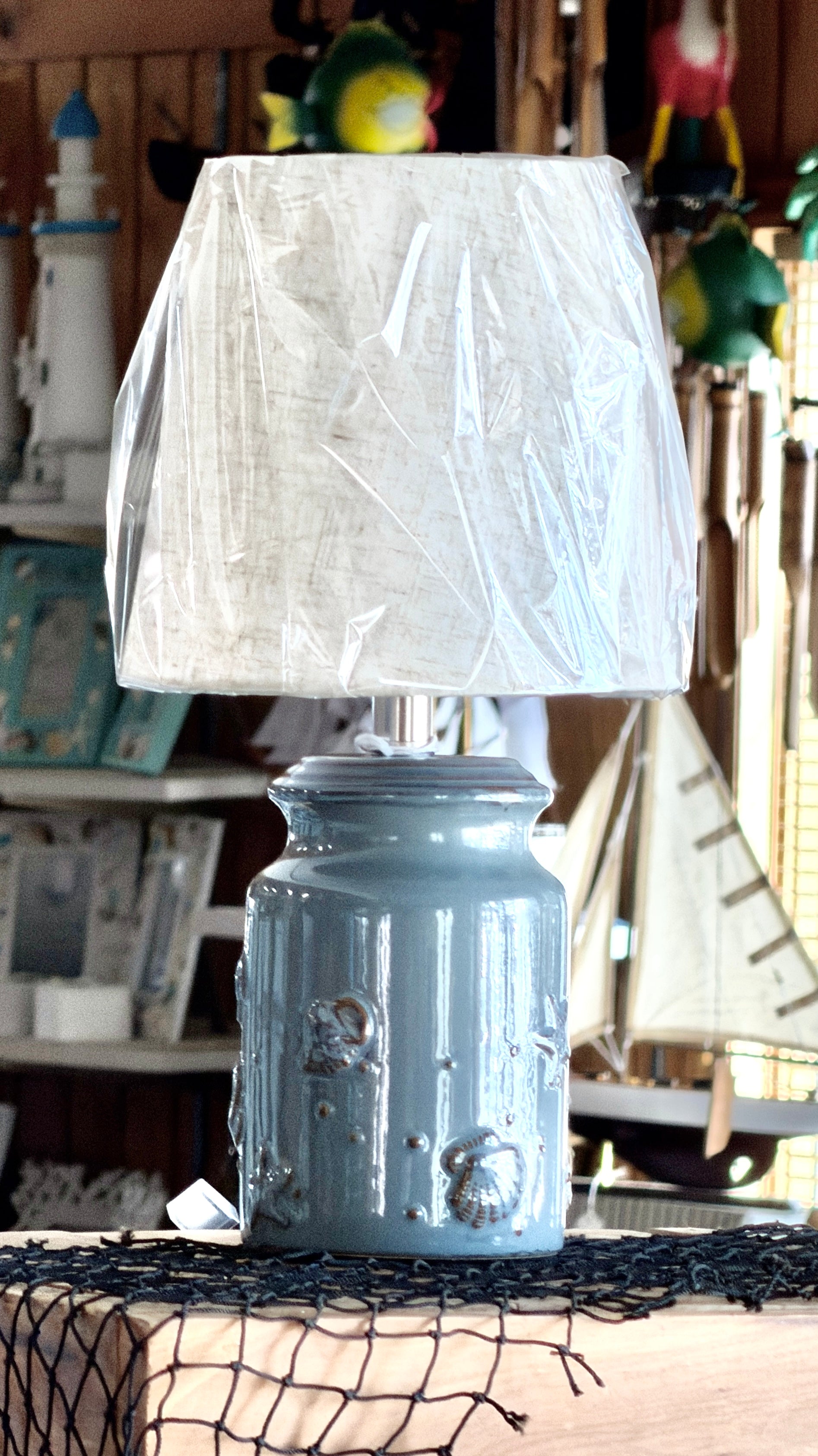 Blue Ceramic Shells and Starfish Lamp