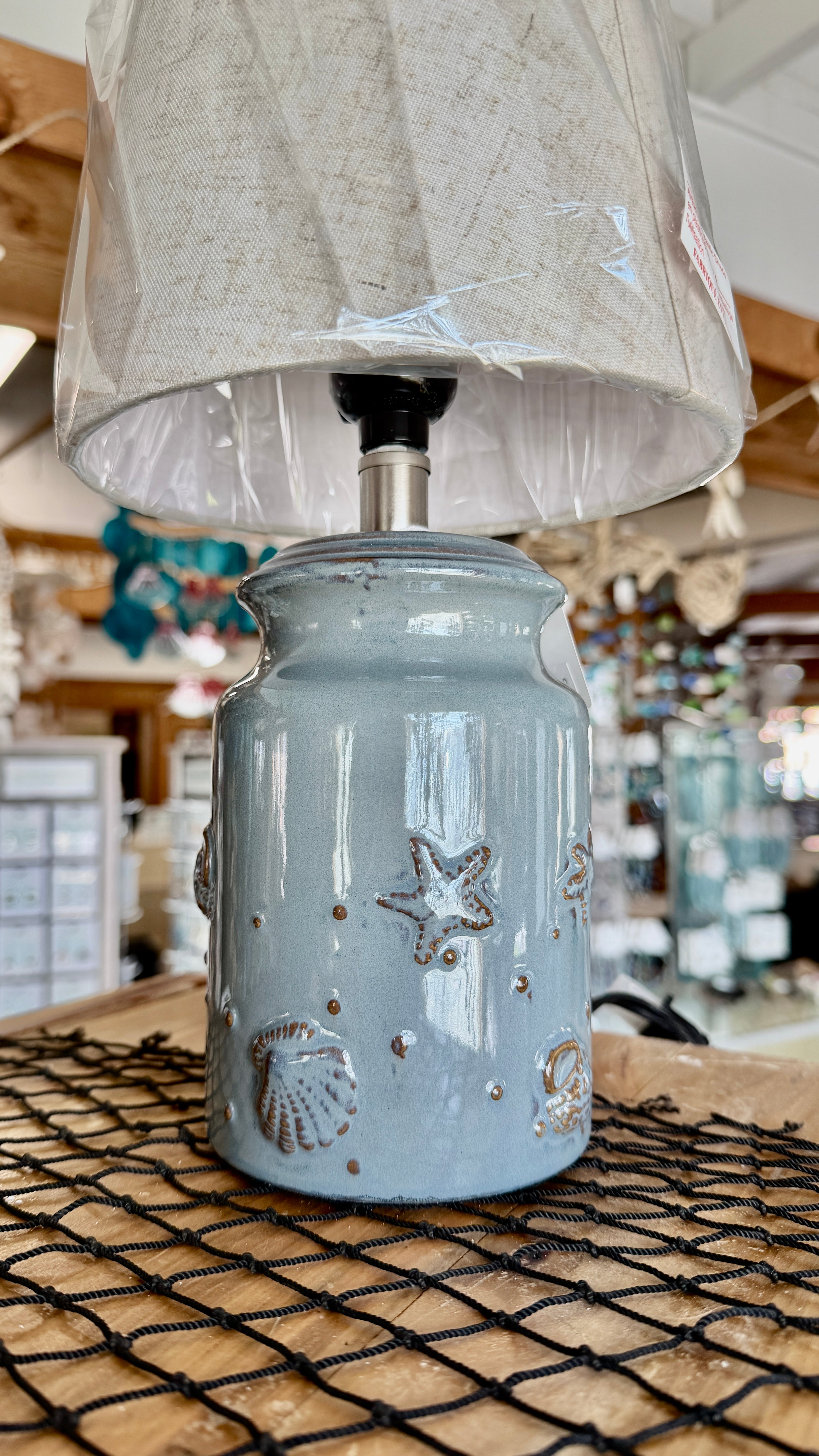 Blue Ceramic Shells and Starfish Lamp
