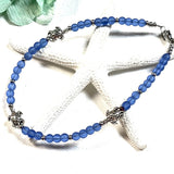 Light Blue Sea Glass Turtle Anklet