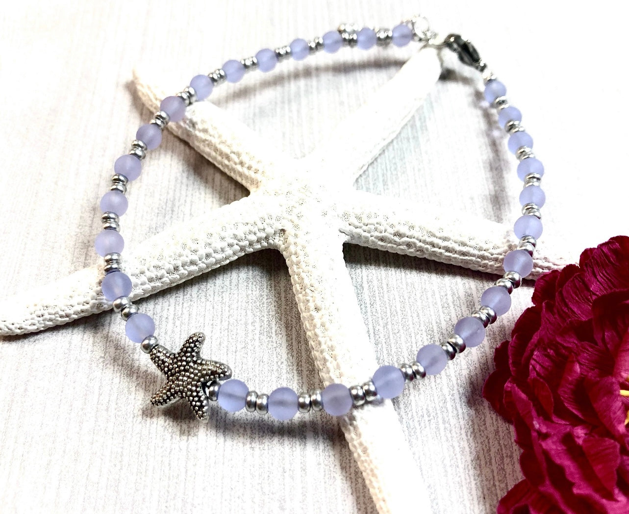 Lavender Sea Glass Starfish Anklet
