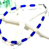 Cobalt Sea Glass & Pearl Anklet