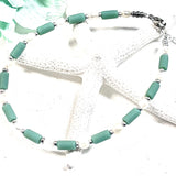 Sage Green Sea Glass & Pearl Anklet