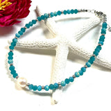 Teal Frosted Crystal & Pearl Anklet