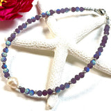 Purple Frosted Crystal & Pearl Anklet
