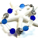 Cobalt & White Sea Glass Shell Magnetic Bracelet