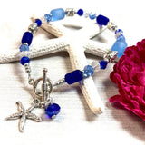 Cobalt & Light Blue Sea Glass Starfish Bracelet